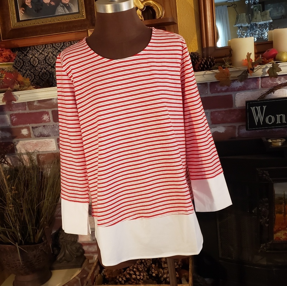 MARTHA STEWART RED/WHITE STRIPED KNIT TOP
